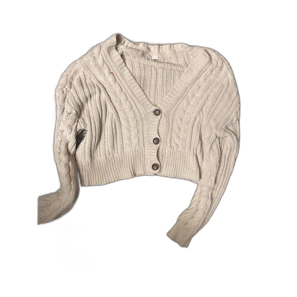 Cream Cropped Cable Knit Cardigan